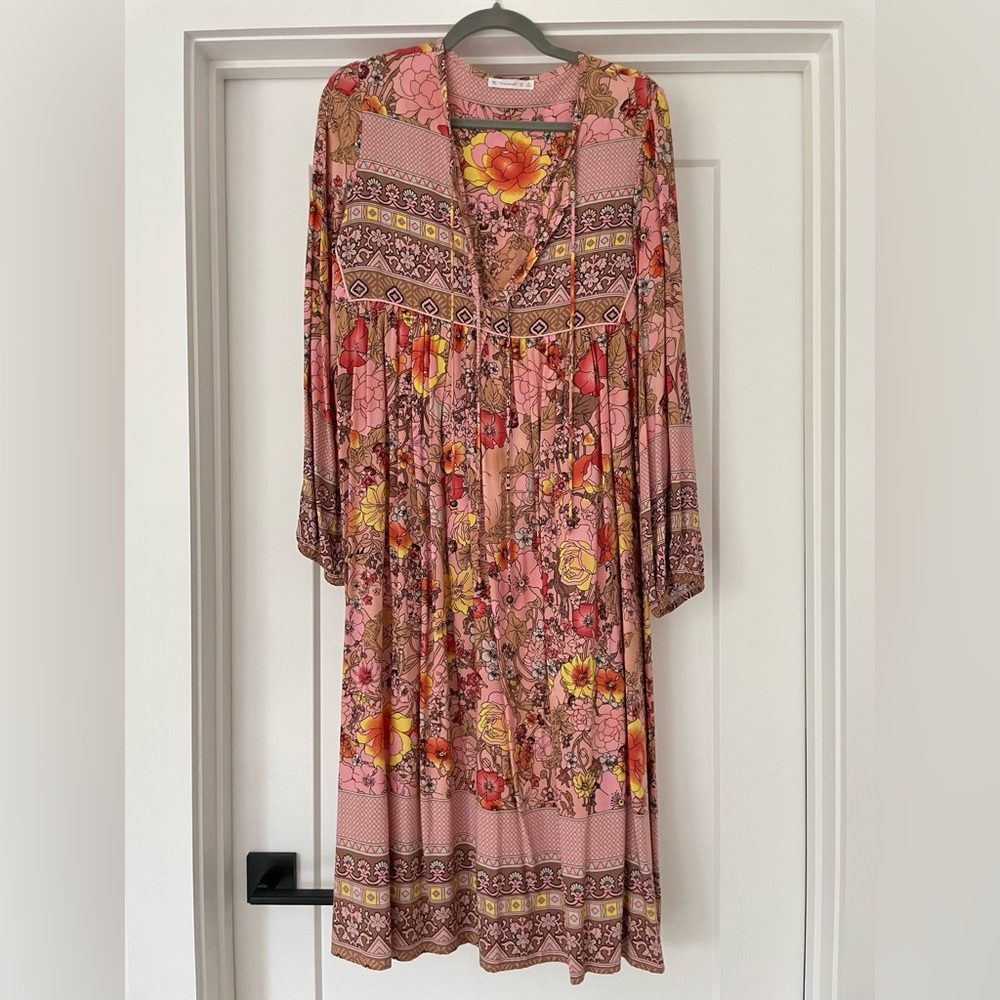 Boho Floral Long Sleeve Midi Dress